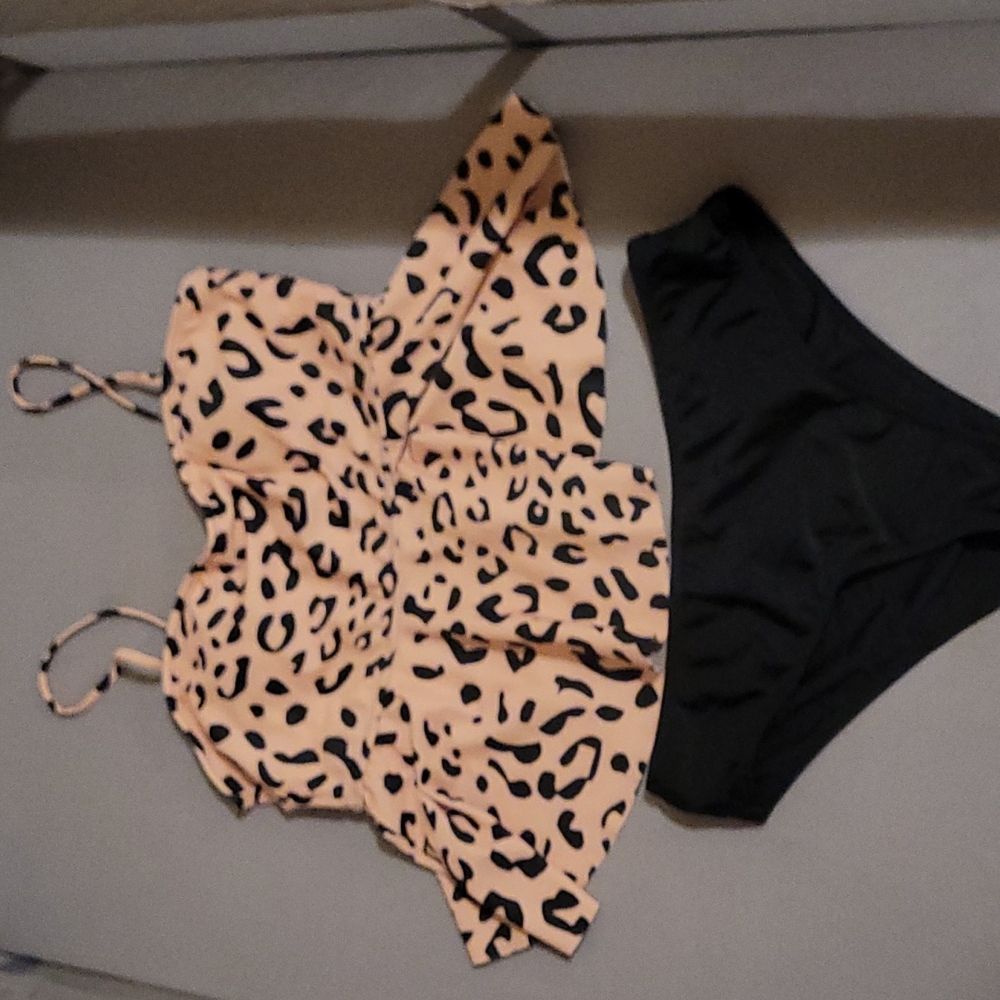 Two piece cheetah print swimsuit